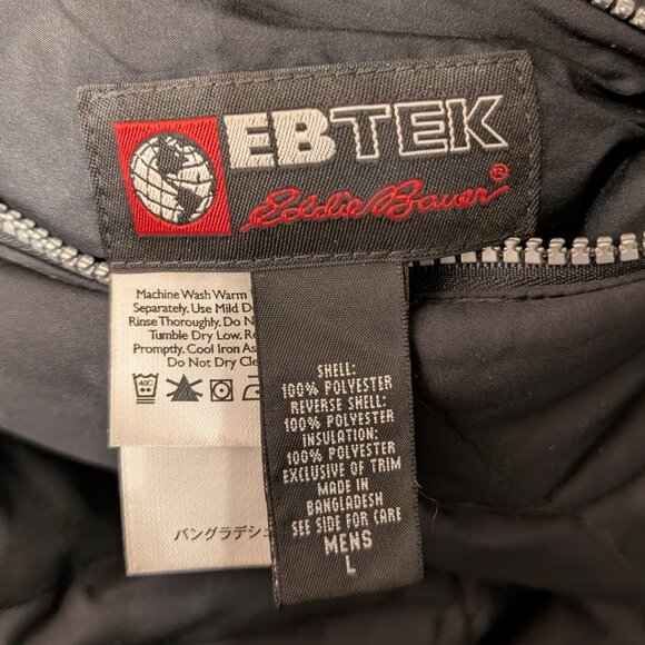 EB TEK Black Reversible Quilted Jacket with Zip Pockets Size Large - Picture 10 of 15
